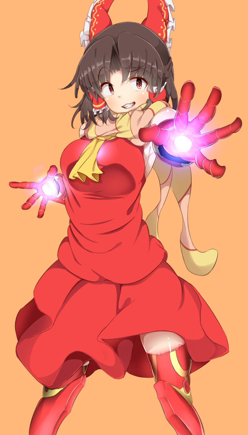 hakurei reimu, benikurage, and iron man (touhou and 2 more) drawn by akabeco