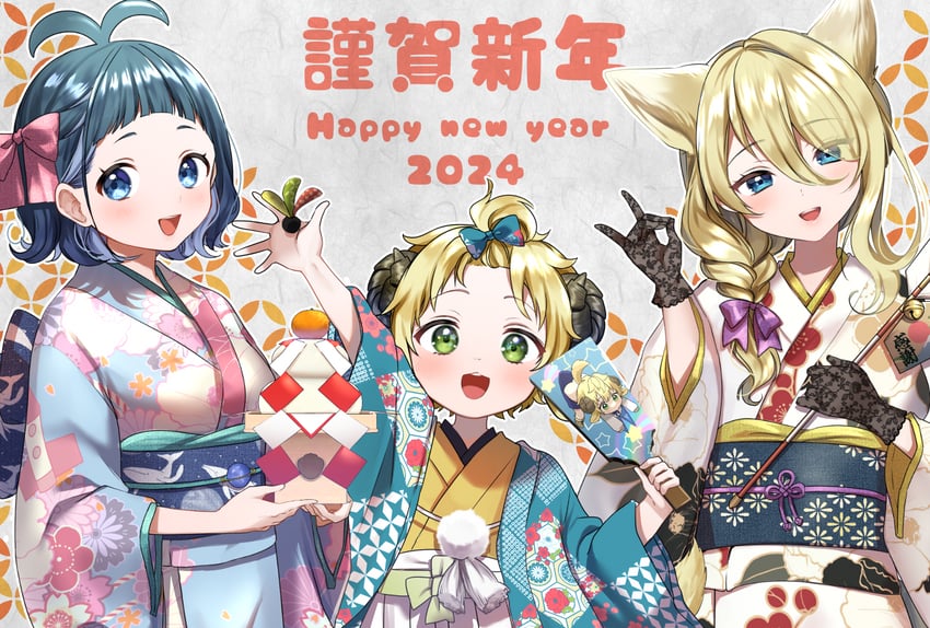 nanamiya nako, pomu meruto, and sorara kujirako (indie virtual youtuber) drawn by kazepana