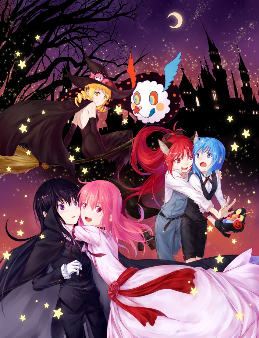 akemi homura, kaname madoka, miki sayaka, sakura kyoko, tomoe mami, and 1 more (mahou shoujo madoka magica) drawn by azmodan