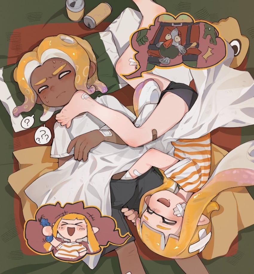 inkling player character, inkling girl, octoling player character, octoling boy, and smallfry (splatoon and 1 more) drawn by salted_whale