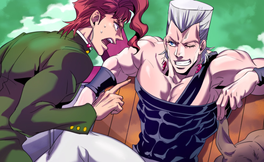 kakyoin noriaki and jean pierre polnareff (jojo no kimyou na bouken and 1 more) drawn by anzumame