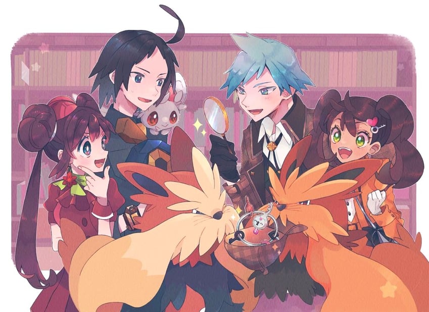 rosa, steven stone, cheren, minccino, shauna, and 3 more (pokemon and 1 more) drawn by misha_(ohds101)