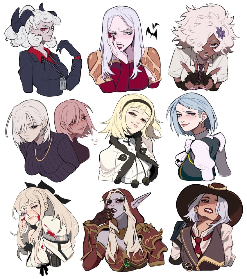franziska von karma, zero, pandemonica, fiona frost, ashe, and 4 more (overwatch and 9 more) drawn by porqueloin