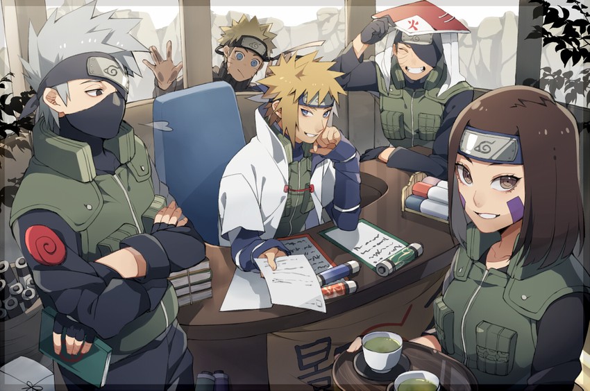 uzumaki naruto, hatake kakashi, uchiha obito, namikaze minato, and nohara rin (naruto and 1 more) drawn by kiragera