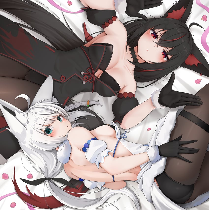 shirakami fubuki, usada pekora, and kurokami fubuki (hololive) drawn by micon
