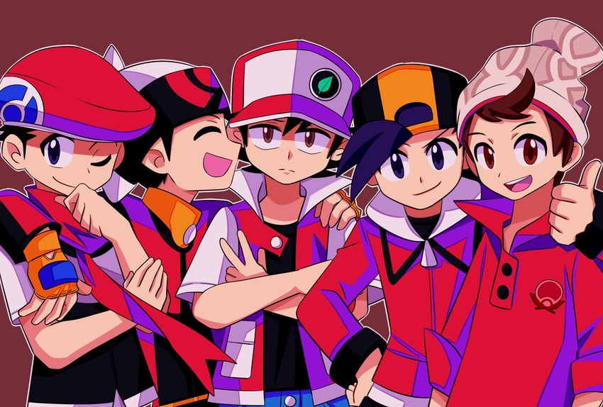 red, ethan, brendan, victor, and lucas (pokemon and 5 more) drawn by stardust_epic