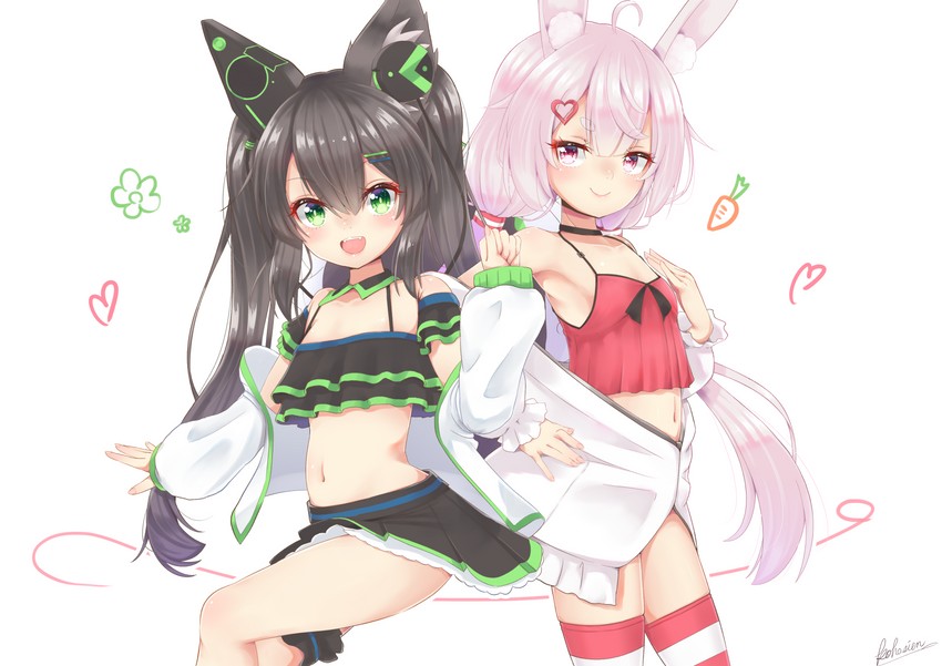 tomari mari and chigusa hana (indie virtual youtuber) drawn by konnyaku_(kohoshien)