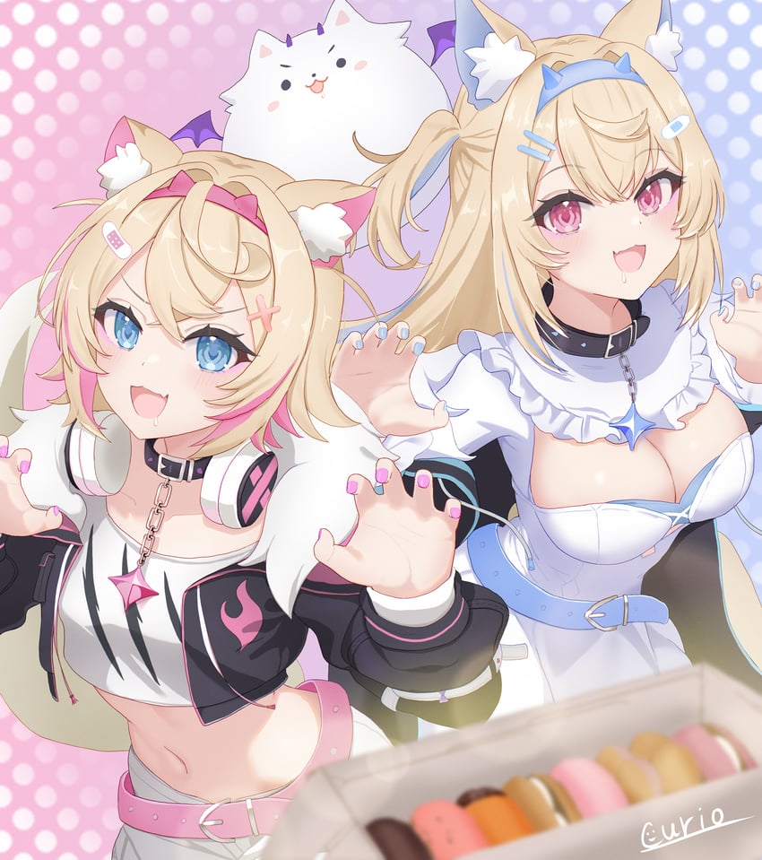 fuwawa abyssgard, mococo abyssgard, and perroccino (hololive and 1 more) drawn by curio_(curiofinity)