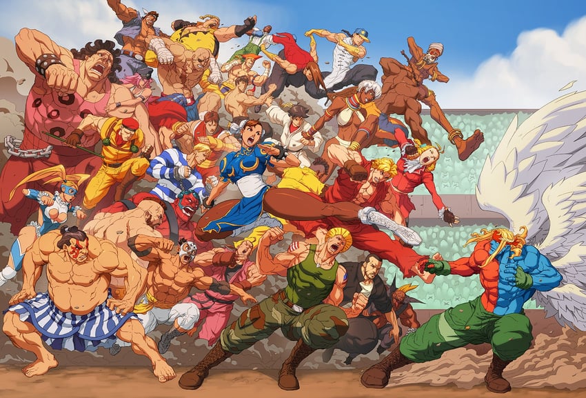 chun-li, rainbow mika, makoto, poison, elena, and 23 more (street fighter) drawn by matt_moylan
