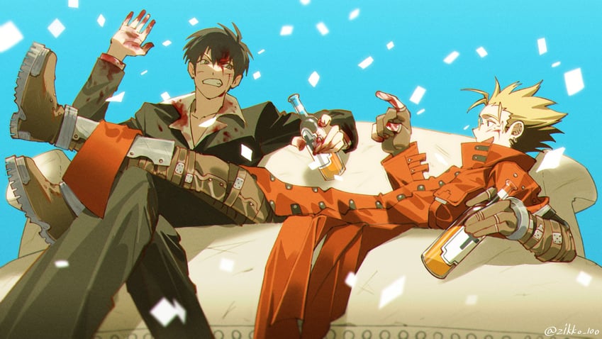 vash the stampede and nicholas d. wolfwood (trigun) drawn by zikko_100