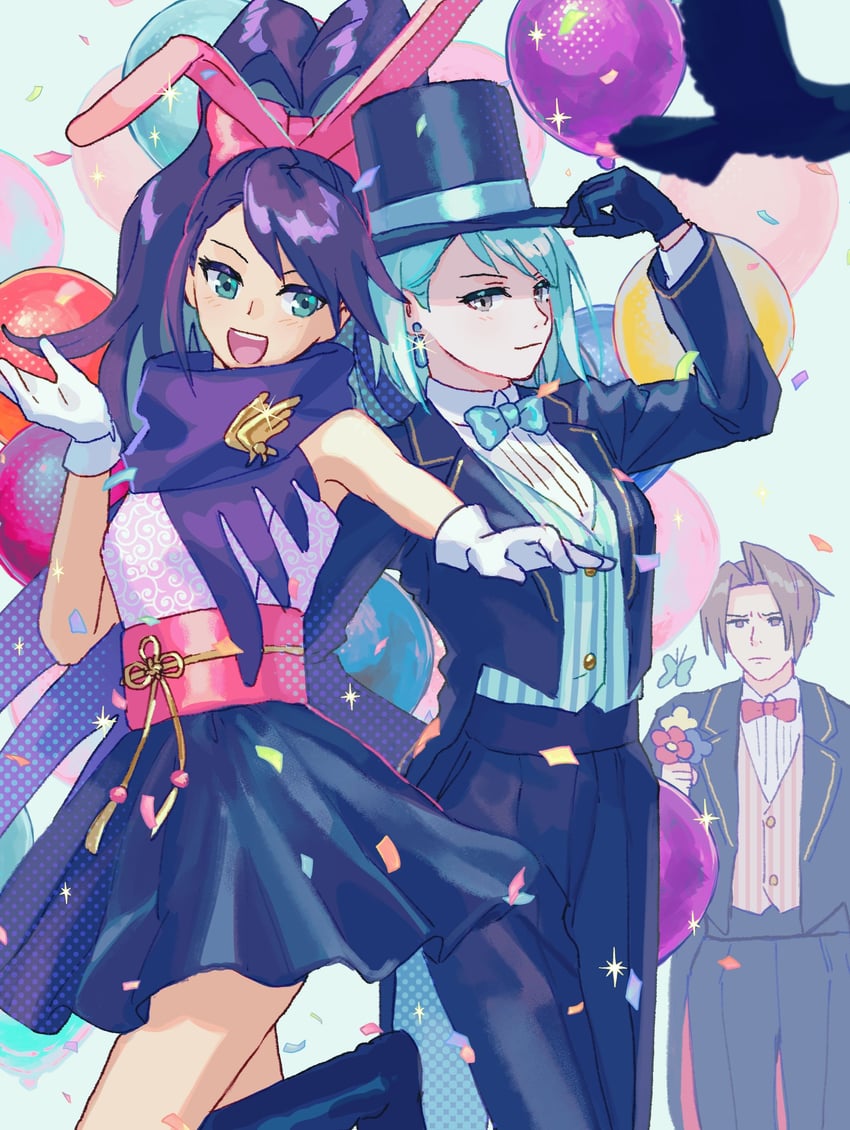 miles edgeworth, franziska von karma, and kay faraday (ace attorney and 1 more) drawn by oshaberi_usagi
