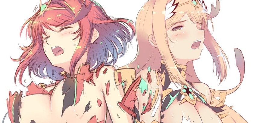 pyra and mythra (xenoblade chronicles and 1 more) drawn by cat_with_a_brush