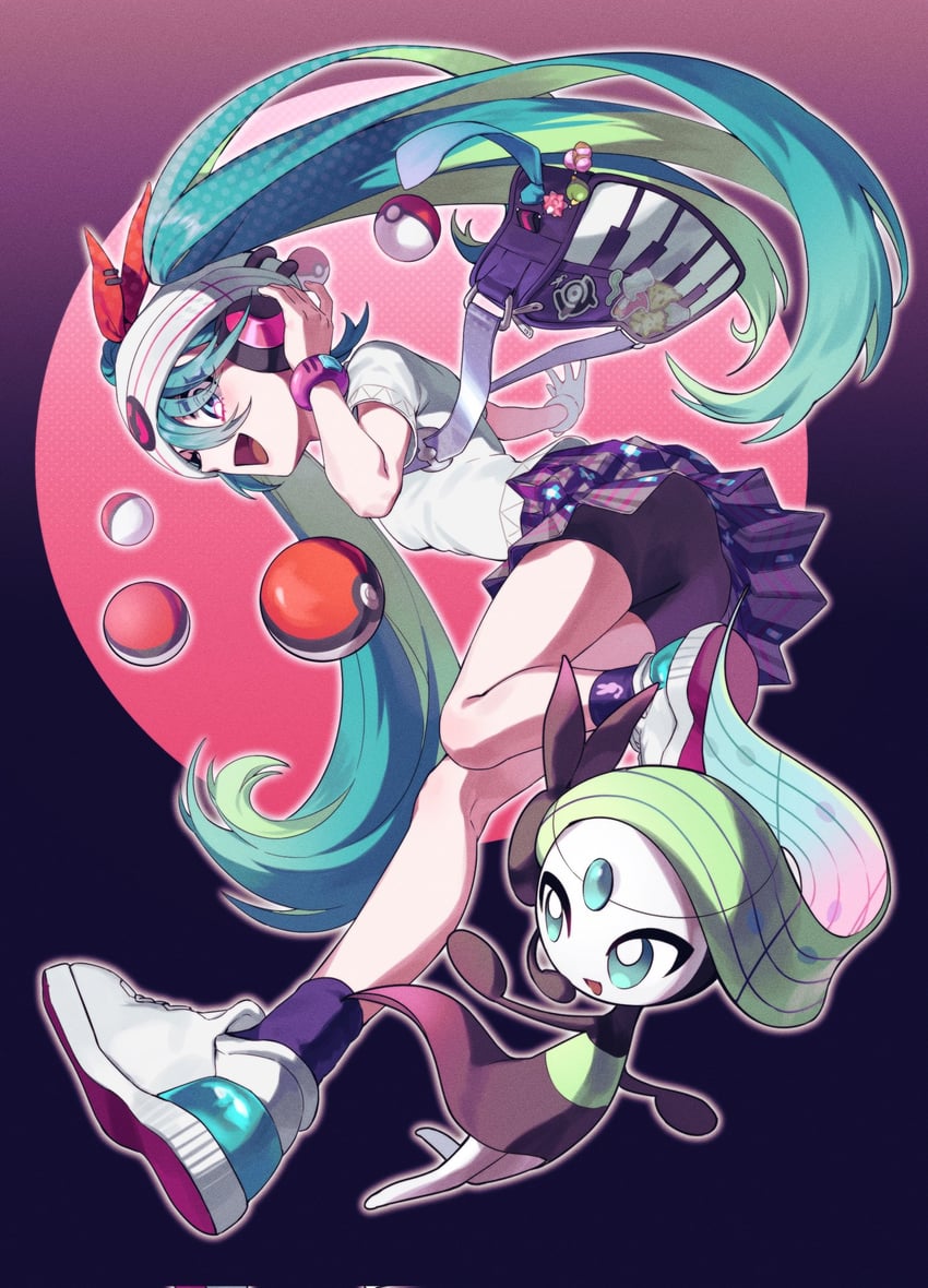 hatsune miku, meloetta, and psychic miku (pokemon and 2 more) drawn by nh41218