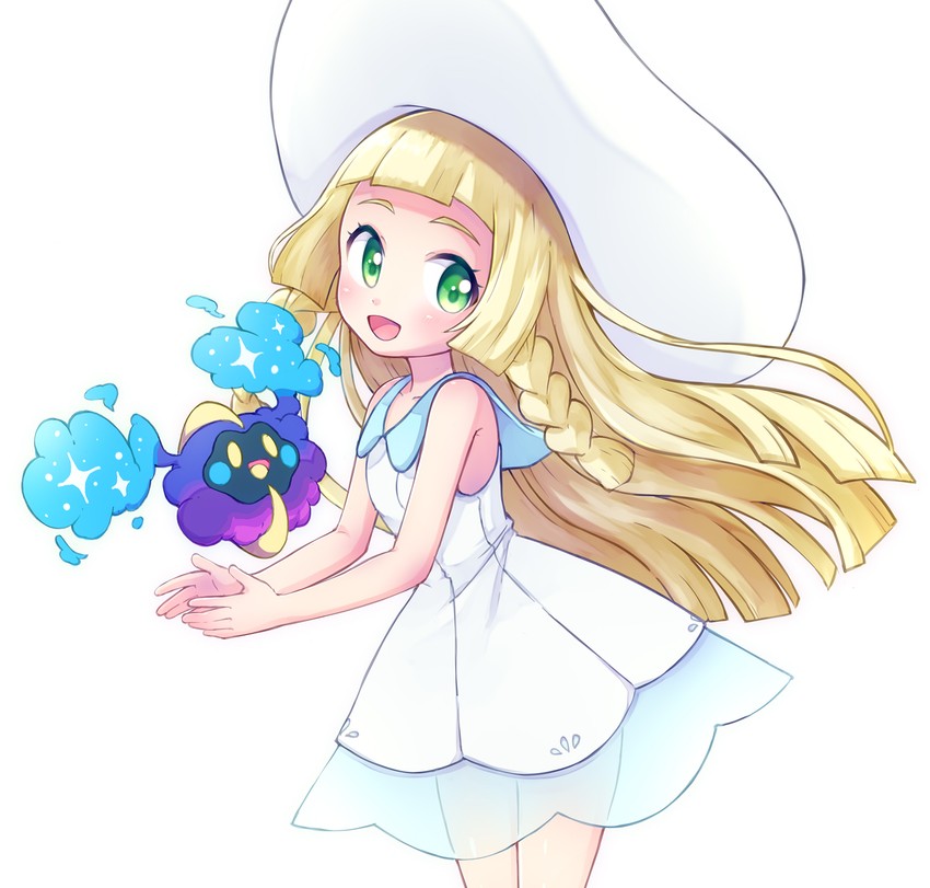 lillie and cosmog (pokemon and 1 more) drawn by paya_(alunair)
