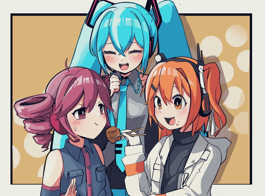 hatsune miku, kasane teto, and adachi rei (vocaloid and 2 more) drawn by kakue_gaku