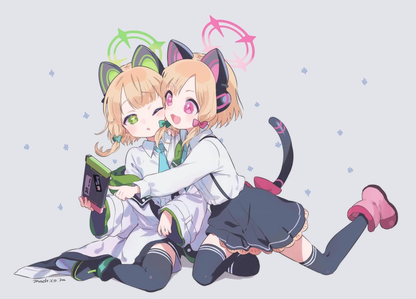 momoi and midori (blue archive) drawn by machico_maki