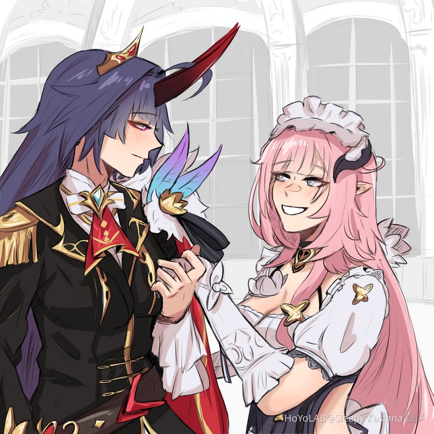 elysia and raiden mei (honkai and 1 more) drawn by sleepy_kaslana