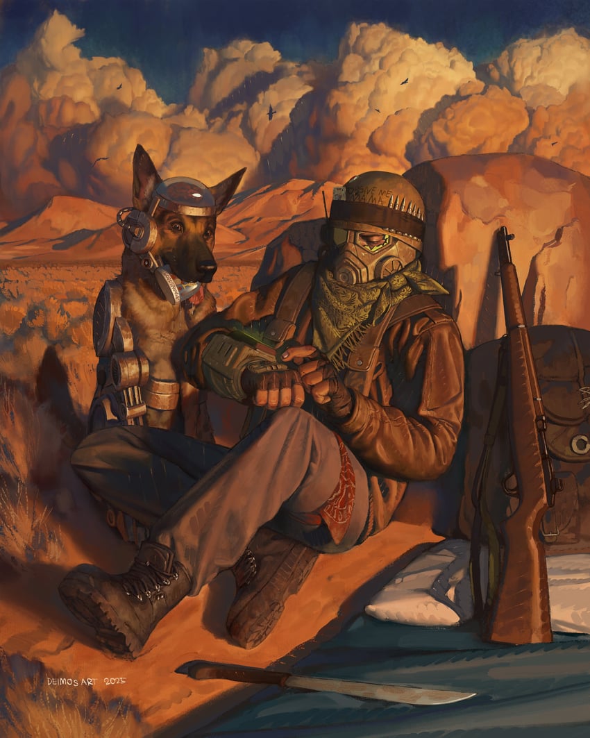 courier, vault boy, and rex (fallout and 1 more) drawn by deimos_art