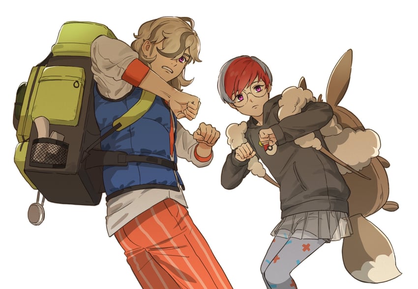 eevee, arven, and penny (pokemon and 1 more) drawn by ch_walnut