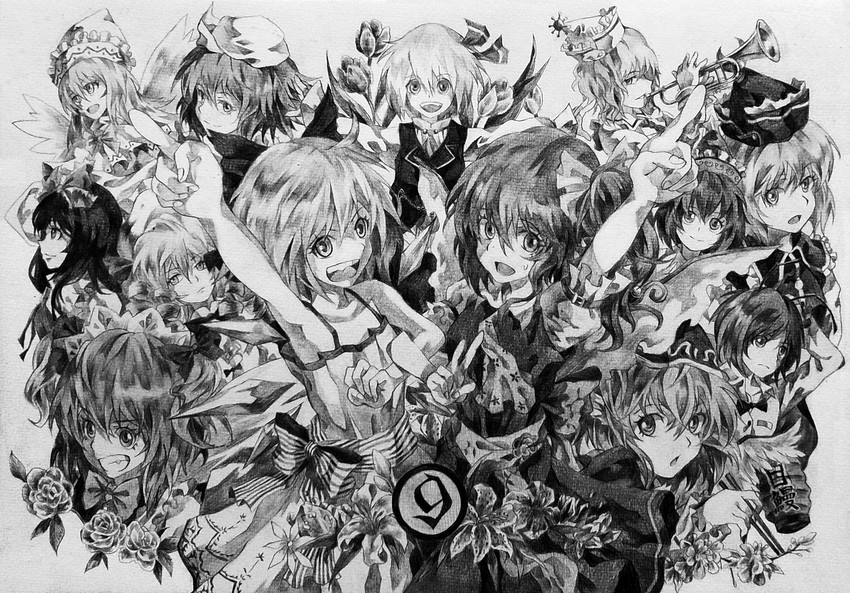 cirno, rumia, mystia lorelei, daiyousei, wriggle nightbug, and 8 more (touhou and 1 more) drawn by neko_(yanshoujie)