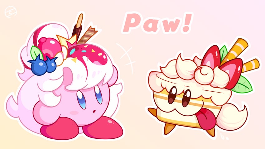 kirby, cake hound, cream cake hound, and parfait cookie (kirby and 2 more) drawn by clochan_(dongin1228)