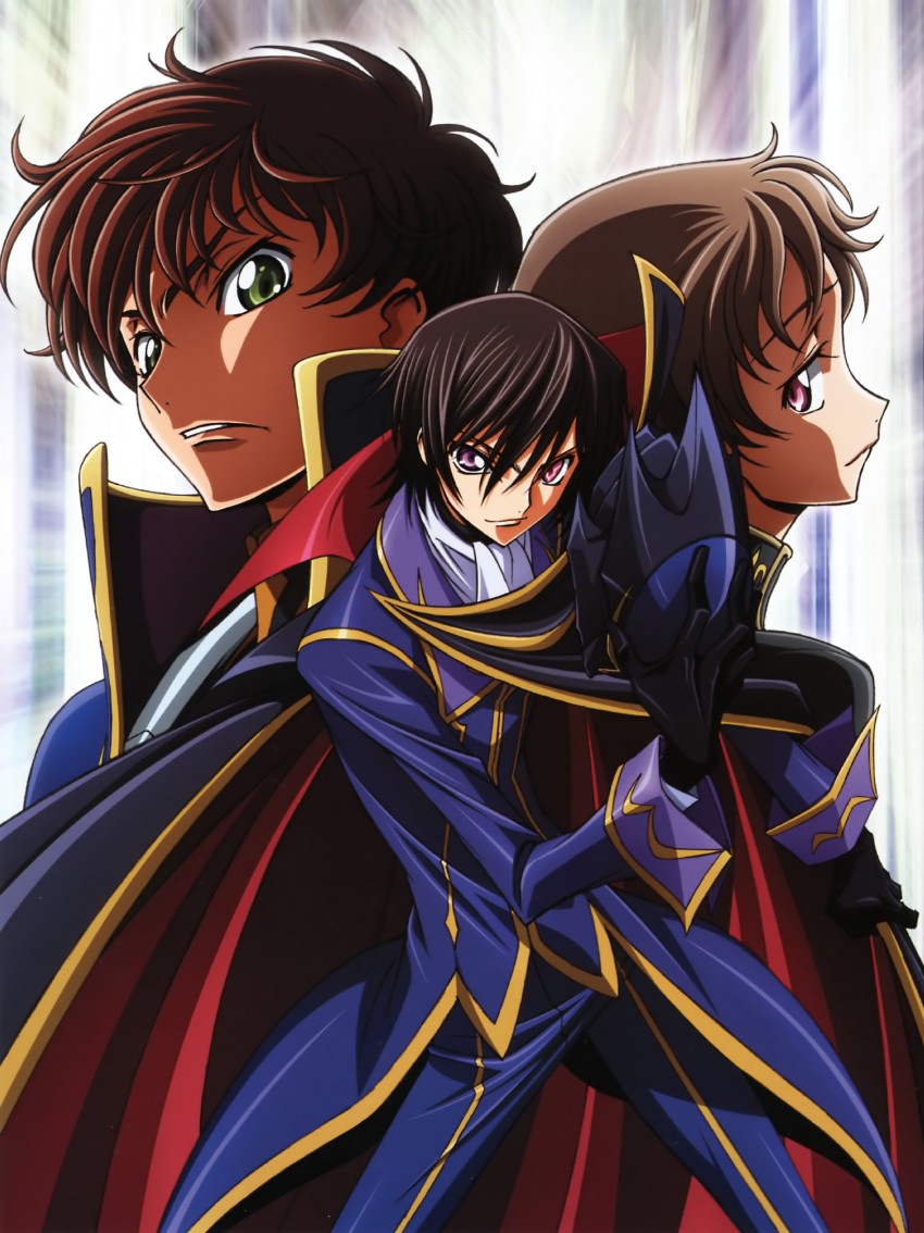 lelouch vi britannia, kururugi suzaku, and rolo lamperouge (code geass)