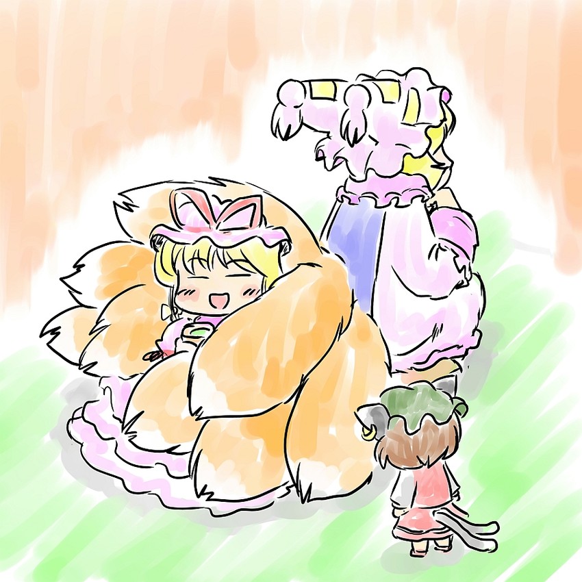yakumo yukari, yakumo ran, and chen (touhou) drawn by mikashimo