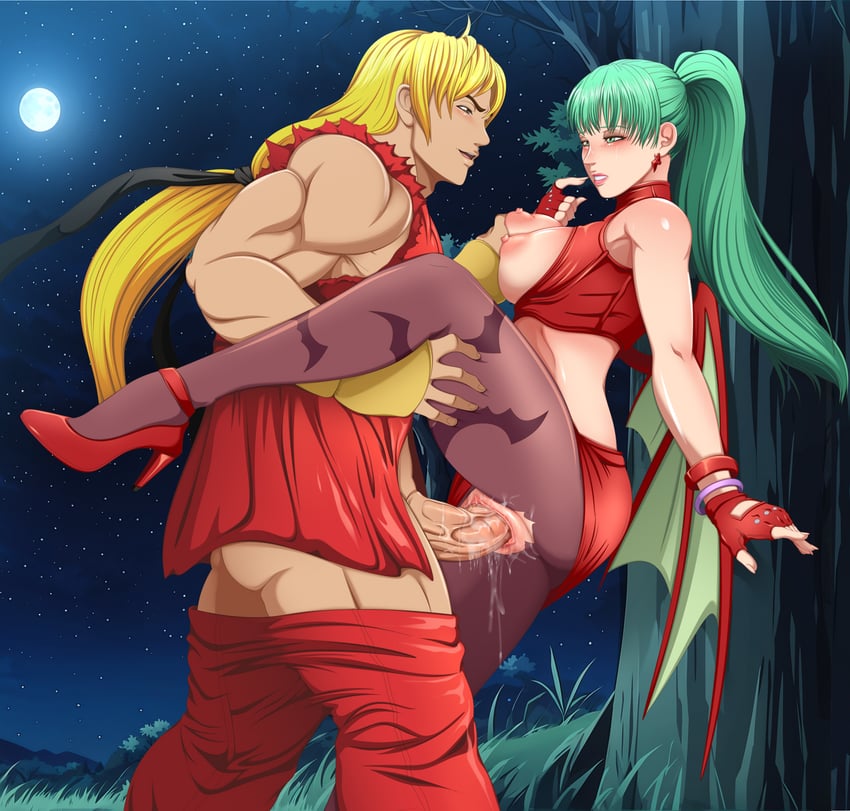 morrigan aensland and ken masters (street fighter and 4 more) drawn by lady_fantasma