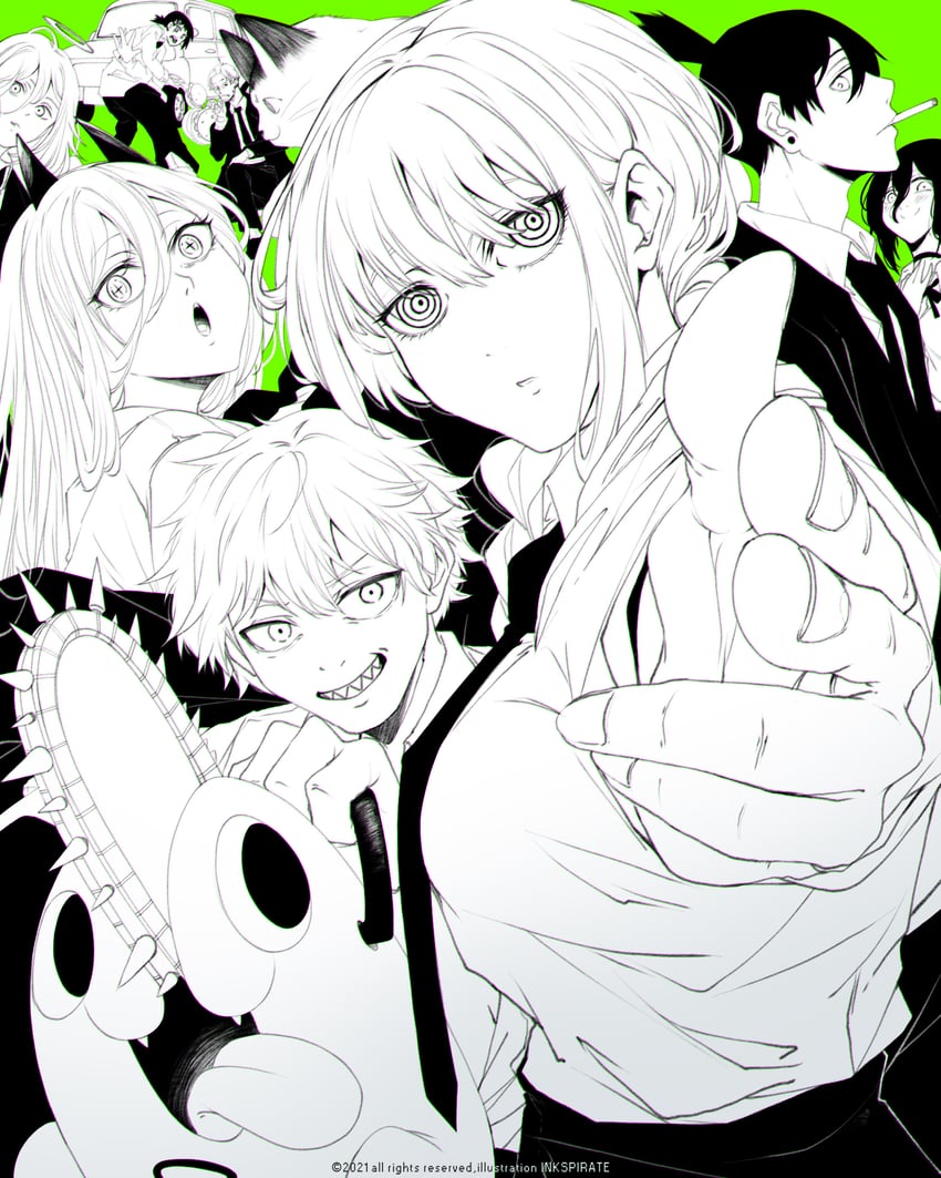 makima, power, denji, reze, higashiyama kobeni, and 5 more (chainsaw man) drawn by inkspirate