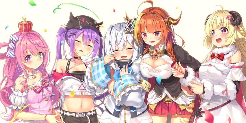tokoyami towa, amane kanata, kiryu coco, tsunomaki watame, himemori luna, and 1 more (hololive) drawn by chiyonekoko
