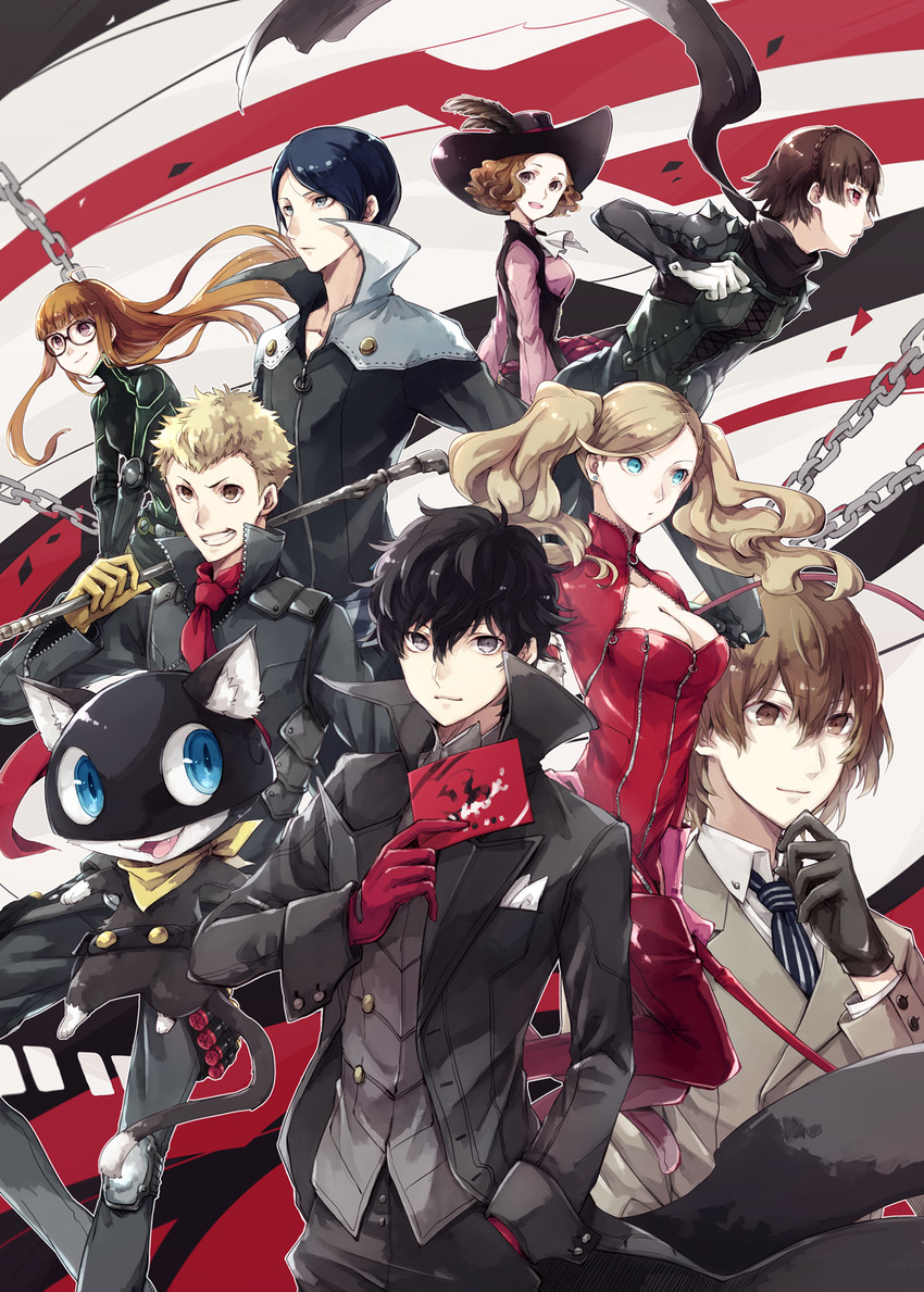 amamiya ren, takamaki anne, sakura futaba, niijima makoto, okumura haru, and 11 more (persona and 1 more) drawn by asuna_(doruru-mon)