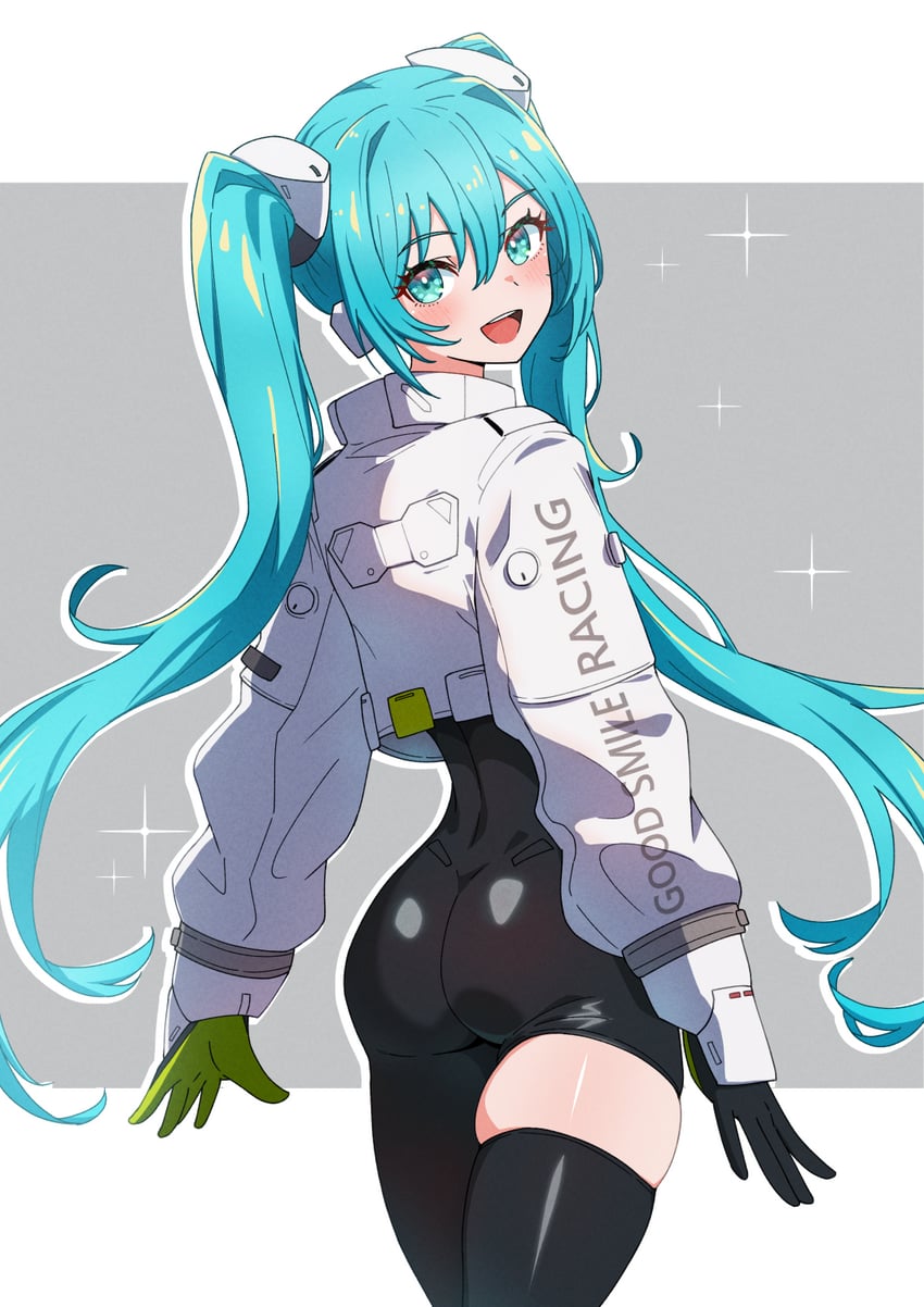 hatsune miku and racing miku (vocaloid and 1 more) drawn by kamidan