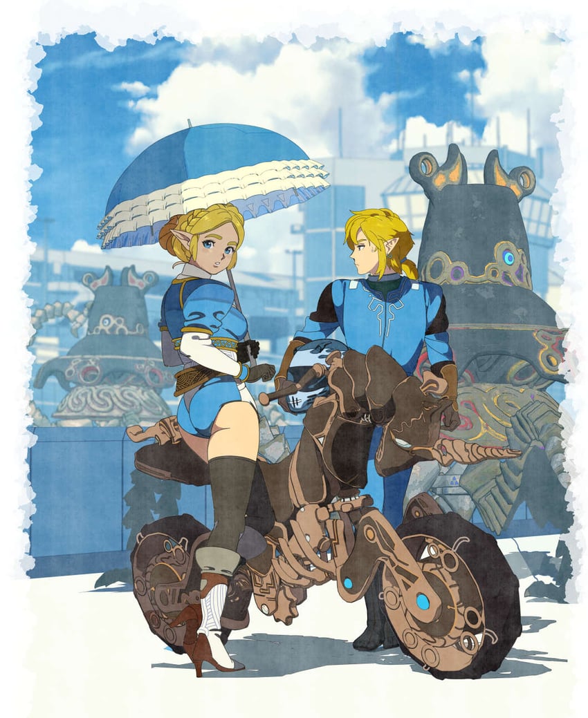 link, princess zelda, and guardian (the legend of zelda and 4 more) drawn by edoya_inuhachi