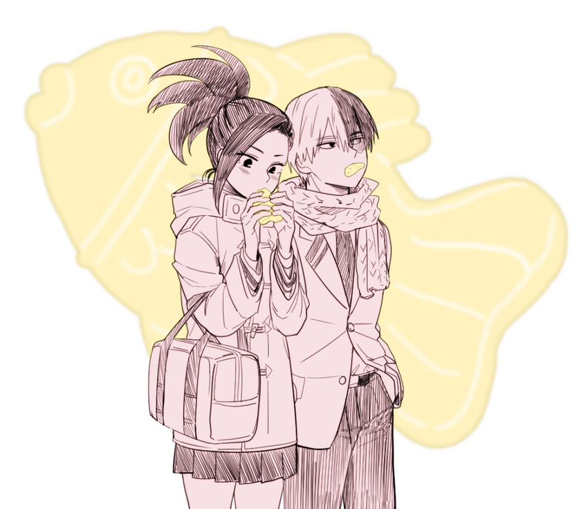 todoroki shoto and yaoyorozu momo (boku no hero academia) drawn by saran