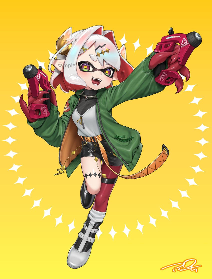 inkling player character and inkling girl (splatoon) drawn by puchiman