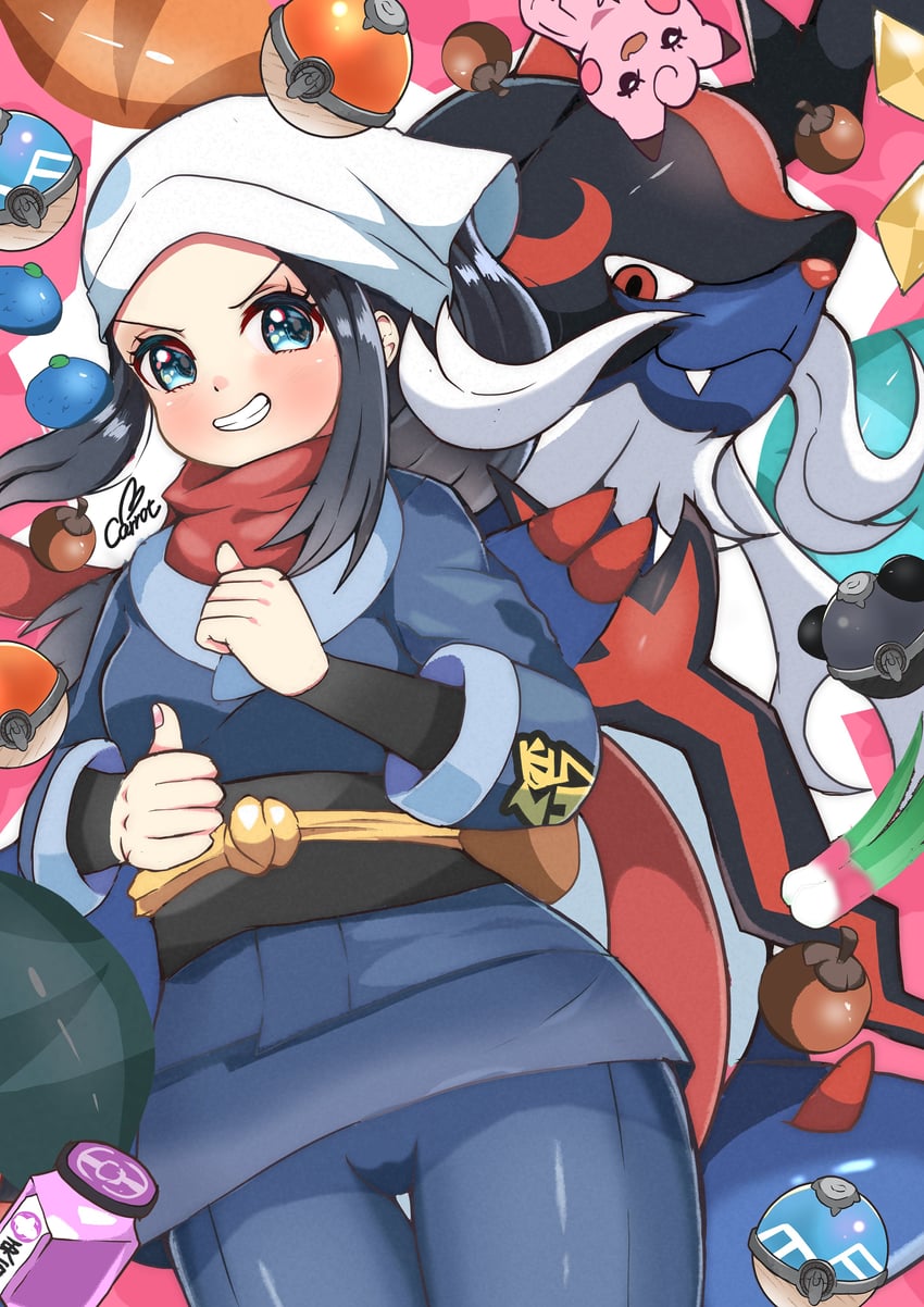 akari and hisuian samurott (pokemon and 1 more) drawn by carrot_summer