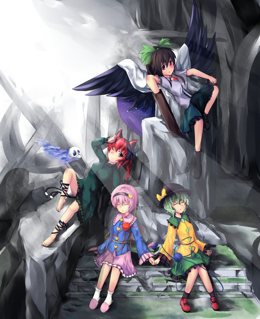 komeiji koishi, komeiji satori, kaenbyou rin, and reiuji utsuho (touhou) drawn by 463_jun
