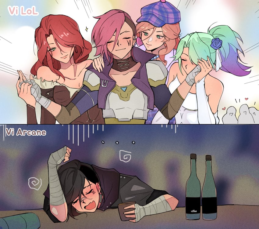 akali, vi, caitlyn, arcane vi, miss fortune, and 2 more (league of legends and 1 more) drawn by violnyx