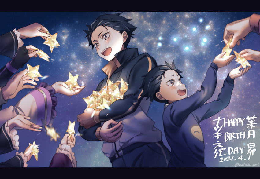 emilia, ram, natsuki subaru, beatrice, petra leyte, and 5 more (re:zero kara hajimeru isekai seikatsu) drawn by natsuki_iori