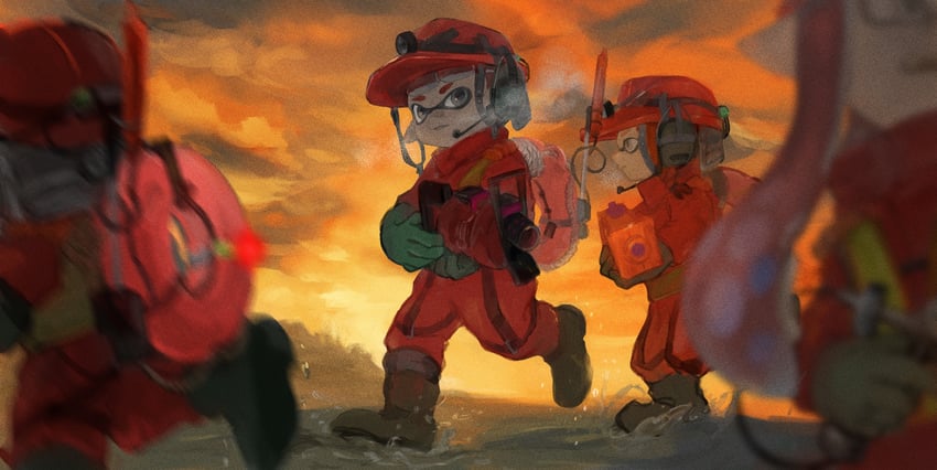 inkling player character, inkling girl, and inkling boy (splatoon) drawn by ga4me4