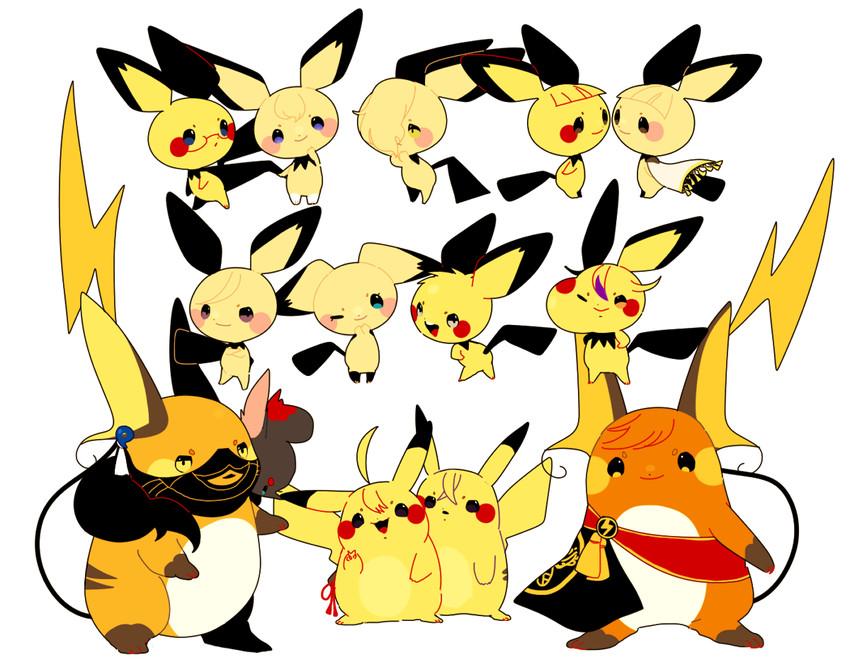 pikachu, pichu, namazuo toushirou, honebami toushirou, midare toushirou, and 12 more (pokemon and 1 more) drawn by mm_(miryii)