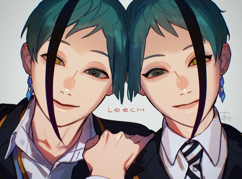 floyd leech and jade leech (twisted wonderland) drawn by ake_karashi