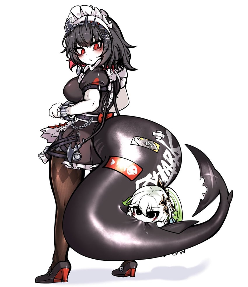 nahida and ellen joe (genshin impact and 2 more) drawn by uncolorcube