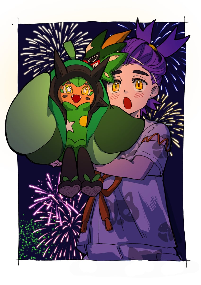 kieran and ogerpon (pokemon and 1 more) drawn by abota01