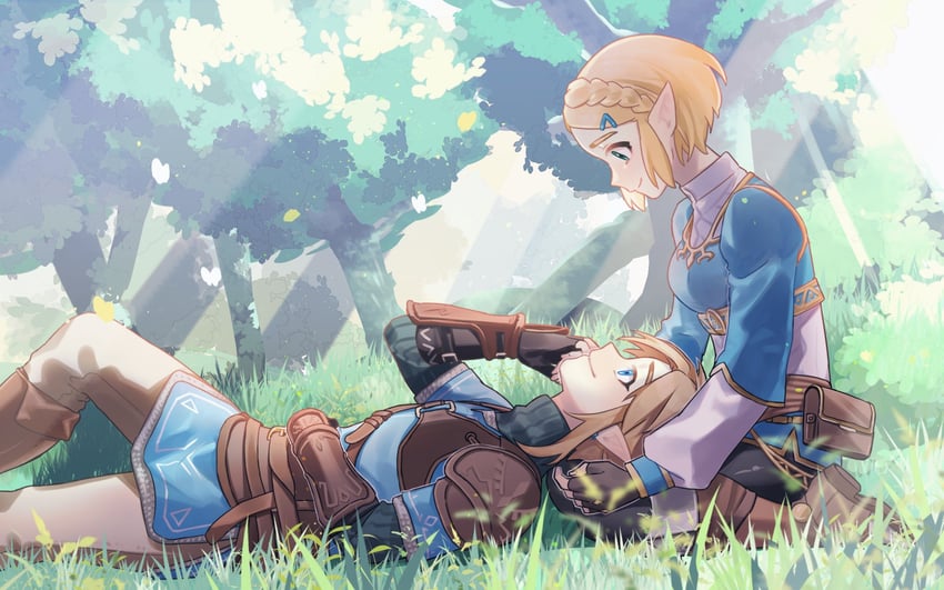 link and princess zelda (the legend of zelda and 1 more) drawn by oshinomiya