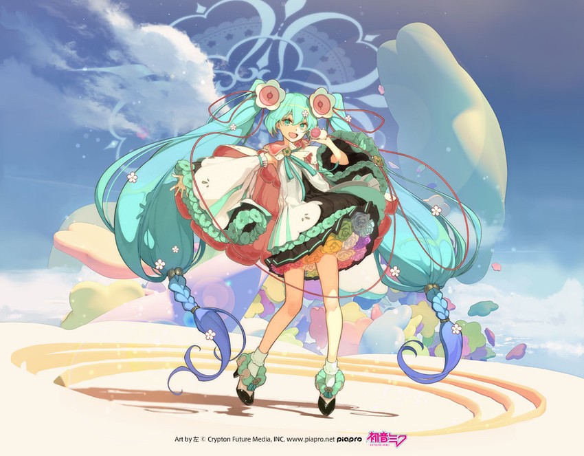 hatsune miku and magical mirai miku (vocaloid and 2 more) drawn by hidari_(left_side)