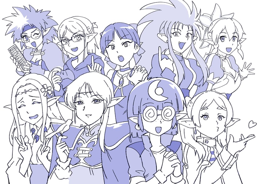 frieren, leafa, nekomusume, ryouko, deedlit, and 2 more (sousou no frieren and 7 more) drawn by ueyama_michirou