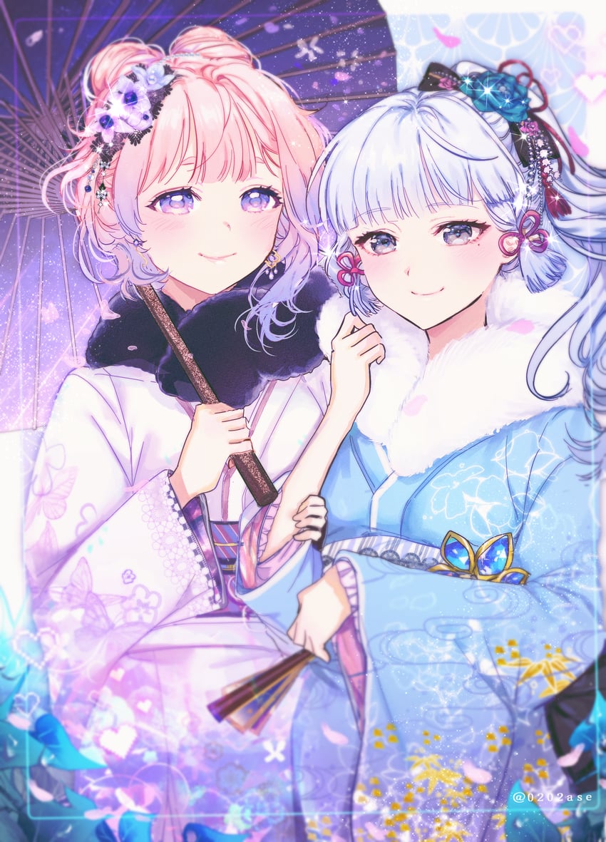 kamisato ayaka and sangonomiya kokomi (genshin impact) drawn by 0202ase