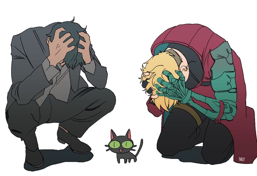 vash the stampede, nicholas d. wolfwood, and kuroneko (trigun and 1 more) drawn by yum7yung