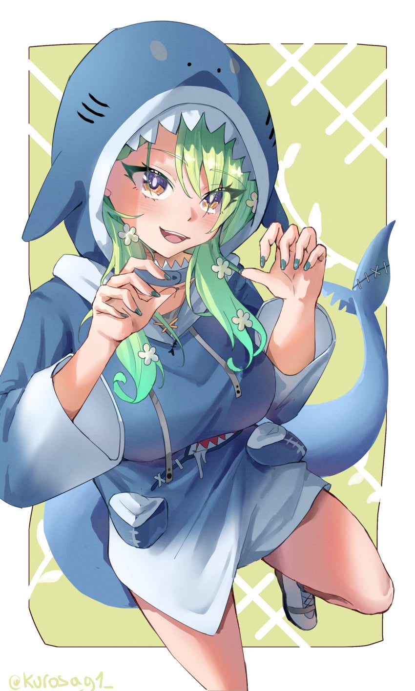 gawr gura and ceres fauna (hololive and 1 more) drawn by pyrokuro
